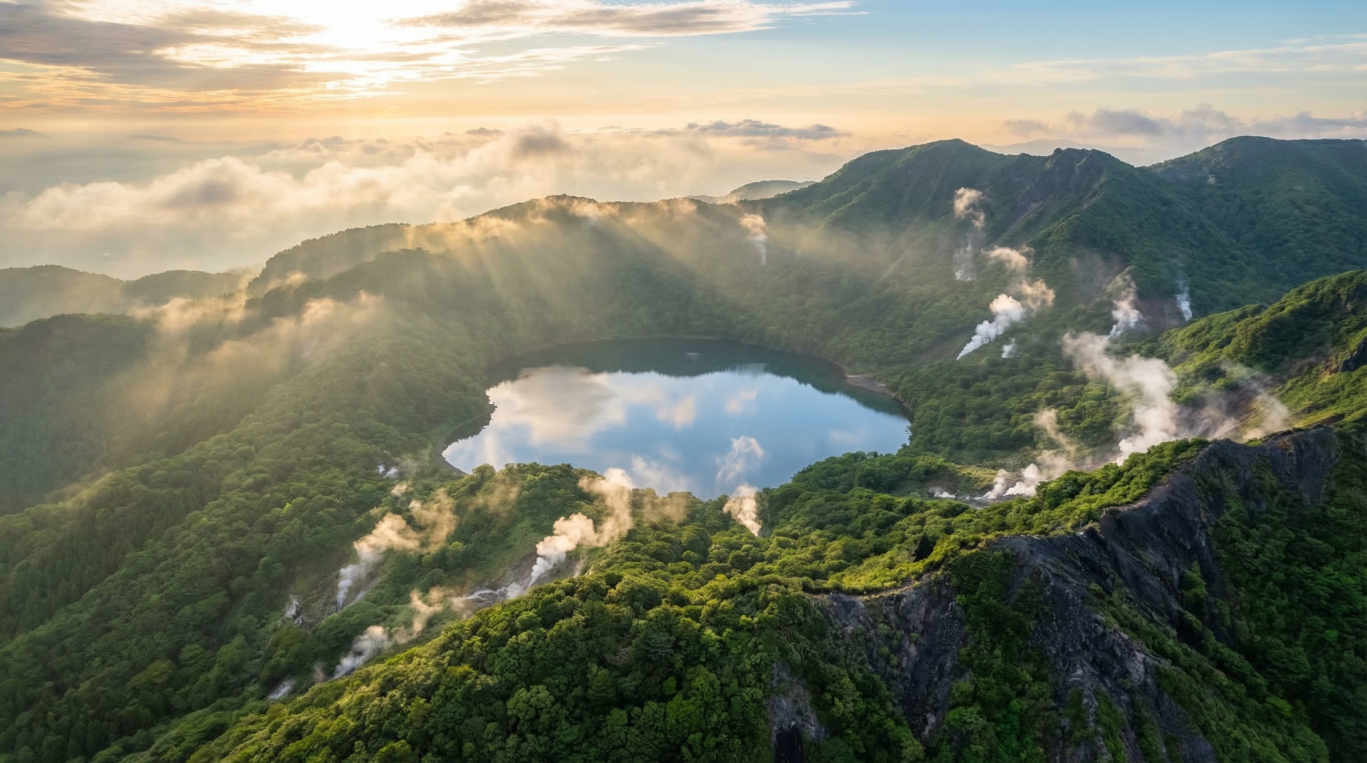 薩摩川内の火山湖と温泉地帯